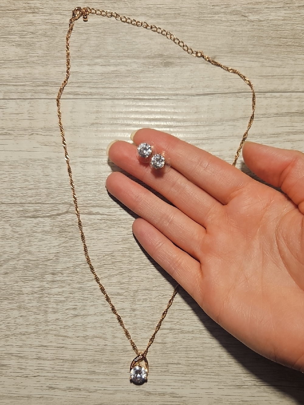 Gold-Tone Necklace and Stud Earrings Set with Clear Crystal Accents